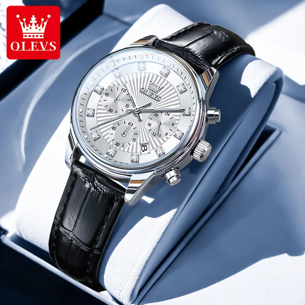 OLEVS 3669 Original Chronograph Quartz Wristwatch for Lady Calendar Waterproof Steel Strap Elegant Dress Women's Watches