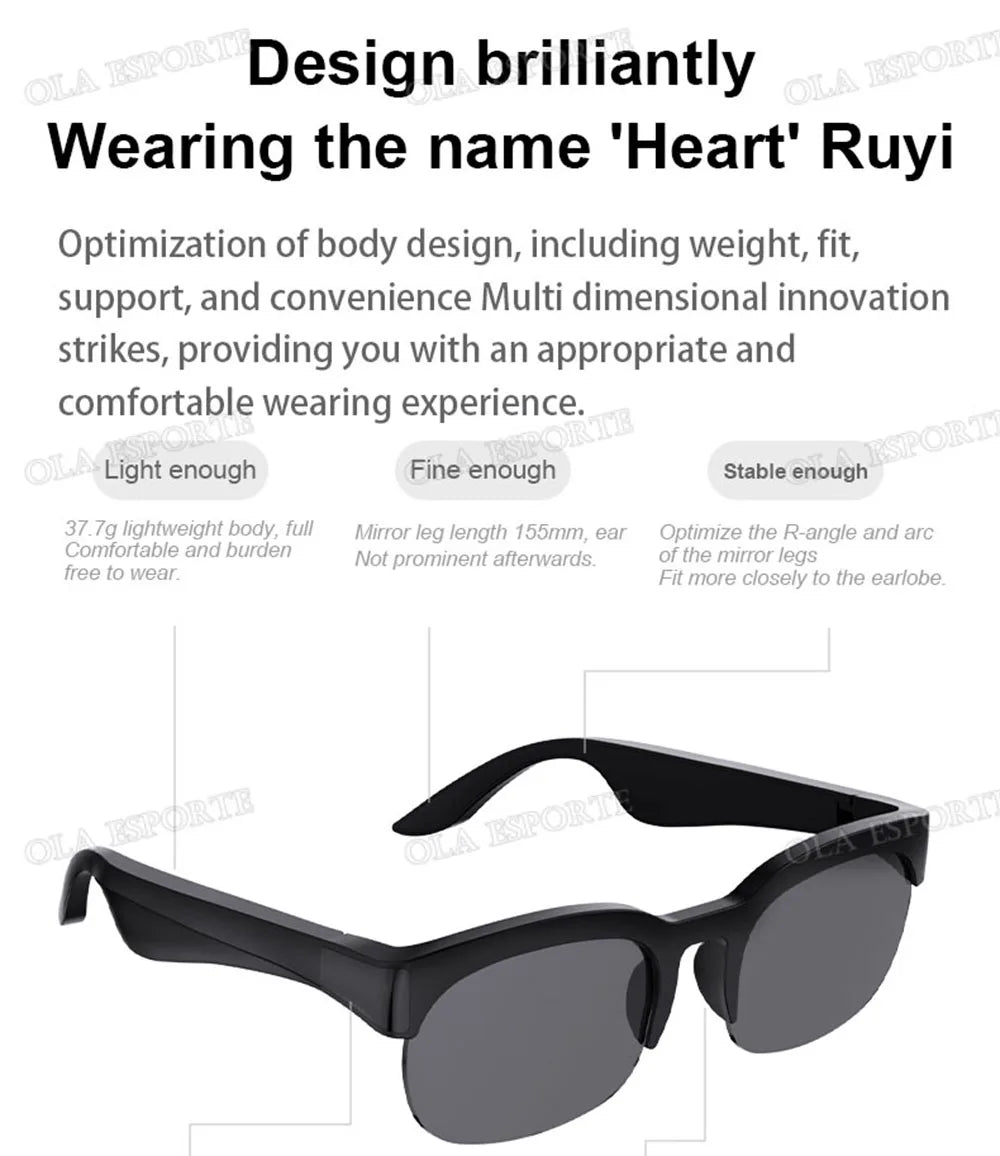 New Camera Control Smart Glasses Music Sunglasses Headphones Wireless Bluetooth Call Headset HIFI Audio glasses For Android HT30