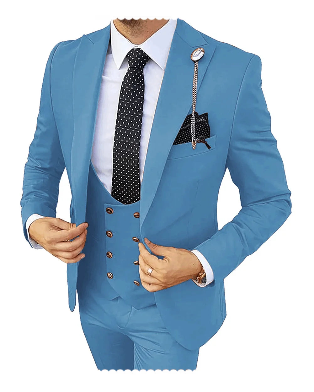 Solid Men's 3 Piece Suit Slim Fit Men Tuxedo Suit Party Wedding Prom Business One Button Peak Lapel Blazer Jacket Vest Pants Set