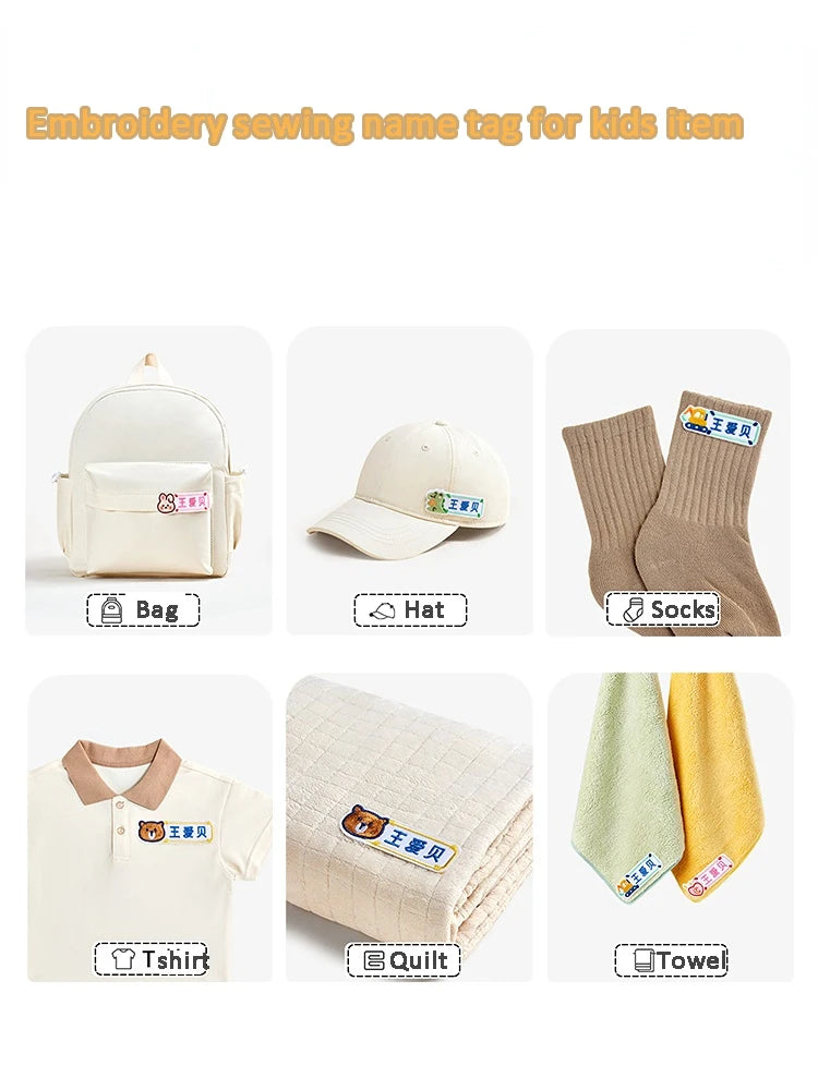 Customized Name Embroidery Stickers Sewing Tag For Kids Children Cloth Schoolbag Towel Washable Name Label