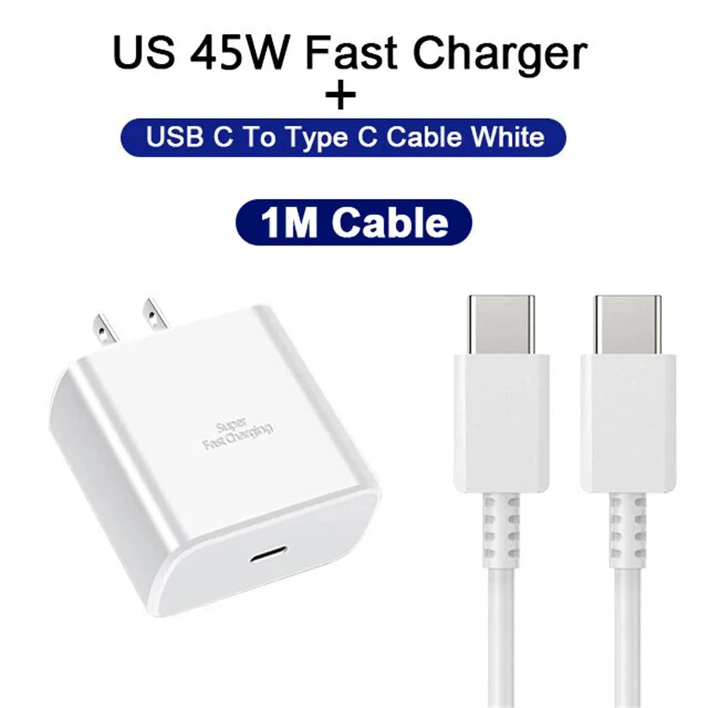 PD 45W Super Fast Charger For SAMSUNG Galaxy S21 S22 S23 S24 Ultra Fast Charging Phone USB C Charge Type C Cable 2M Wall Adapter