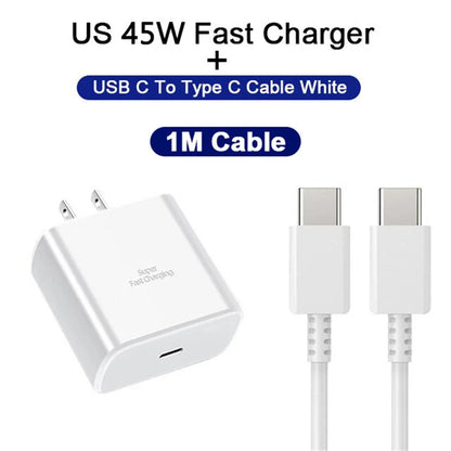 PD 45W Super Fast Charger For SAMSUNG Galaxy S21 S22 S23 S24 Ultra Fast Charging Phone USB C Charge Type C Cable 2M Wall Adapter