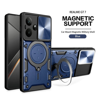 For Realme GT7 5G Case Armor Slide Camera Lens Protect Back Cover For OPPO Realme GT7 GT 7 RealmeGT7 Magnetic Holder Ring Funda