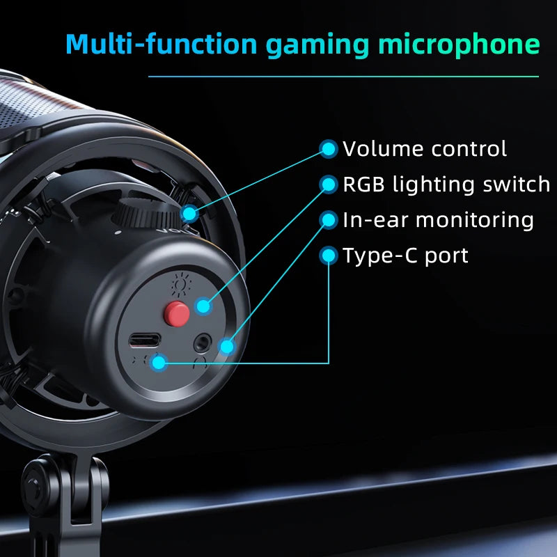 USB Microphone for PC RGB Gaming Microphone with Headphone Output And Touch-Mute Button Noise Cancellation for Recording Streami