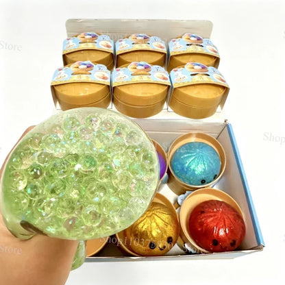 Colorful Dumpling Squishes Stress Balls Fidget Sensory Toys Simulation Food Squishies Bun with Steamer Squeeze Dough Ball Gifts