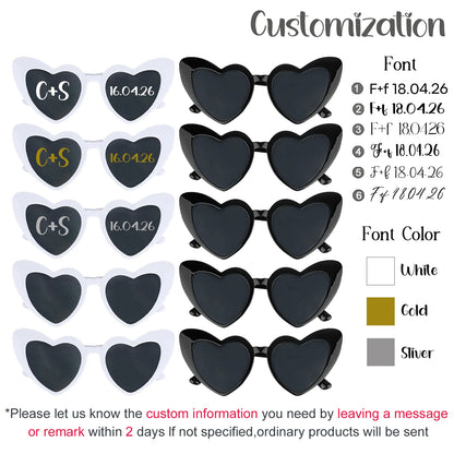 12-120Pcs Custom Wedding Sunglasses Personalised Heart Shaped Sunglasses Wedding Party Favors for Guest Date Initials Custom