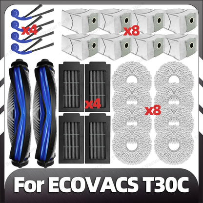 Compatible for ECOVACS T30C / T30C OMNI / T30C PRO OMNI Main Side Brush Filter Mop Pad Dust Bag Spare Parts Accessories