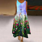 New Women's Fashion Casual Printed Dandelion Sleeveless Dress Summer Casual Printed Long Dress
