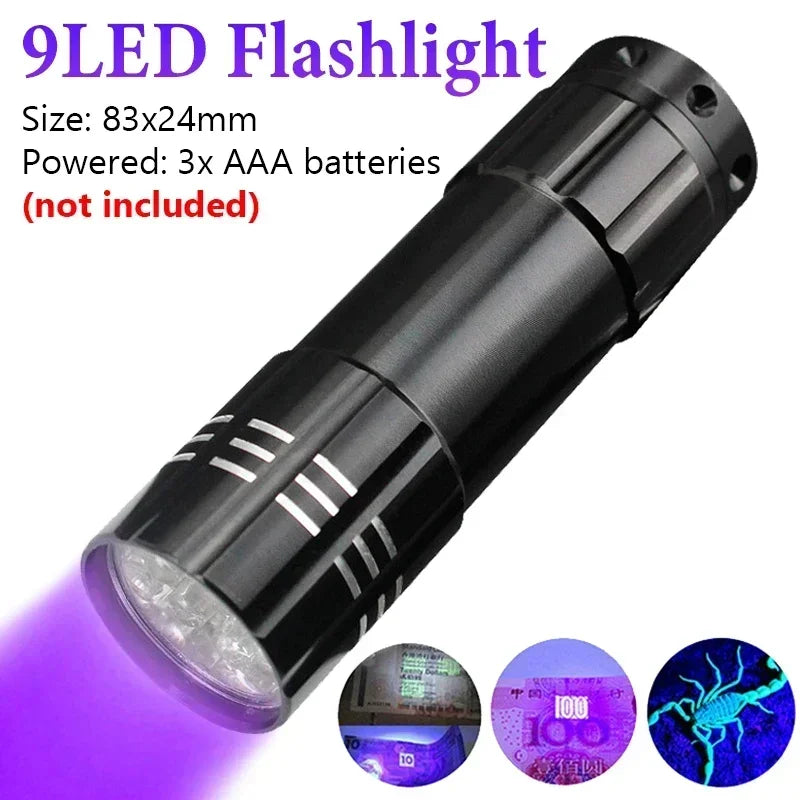 Portable UV Flashlight 365-395nm Black Light Flashlights Ultraviolet Zoomable Torch Pet Urine Stains Fluorescent Agent Detector