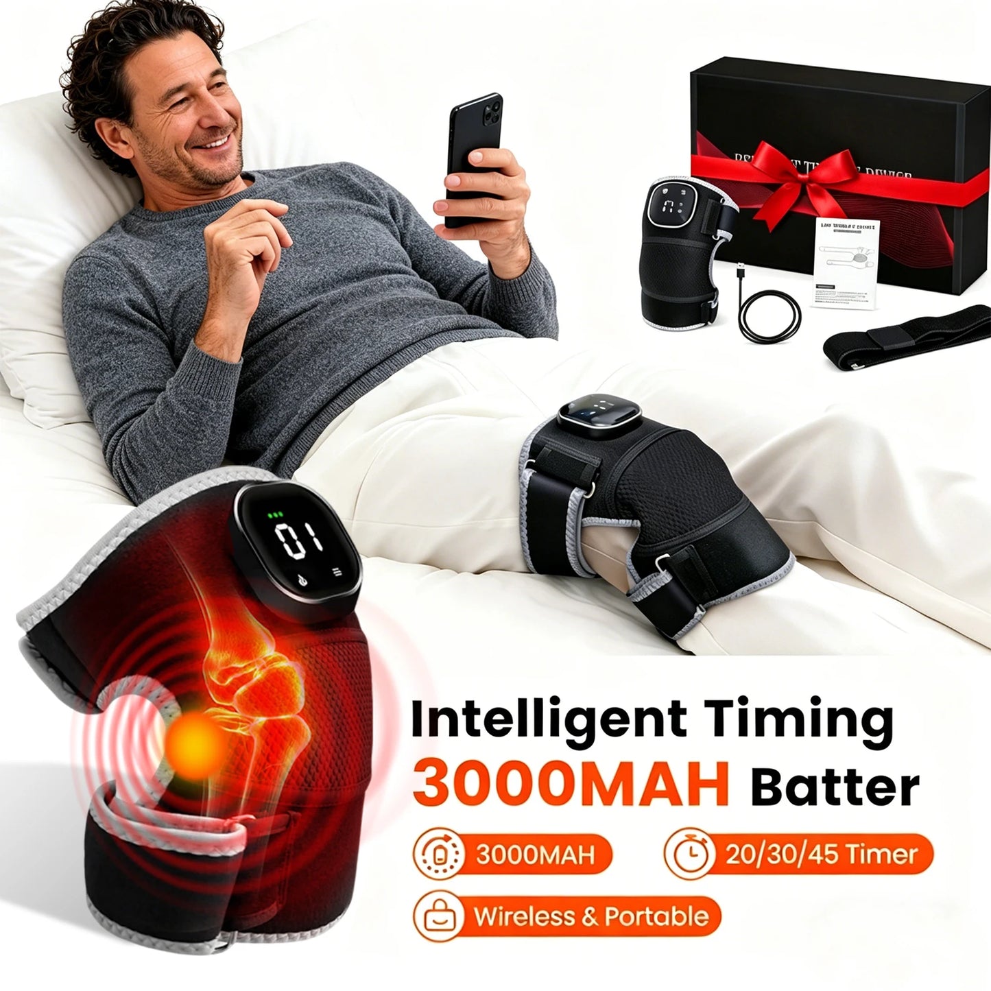 Infrared Heating Vibration Brace USB Plug In 660nm 850nm Red Light Pad for Knee Shoulder Elbow Joint Relax