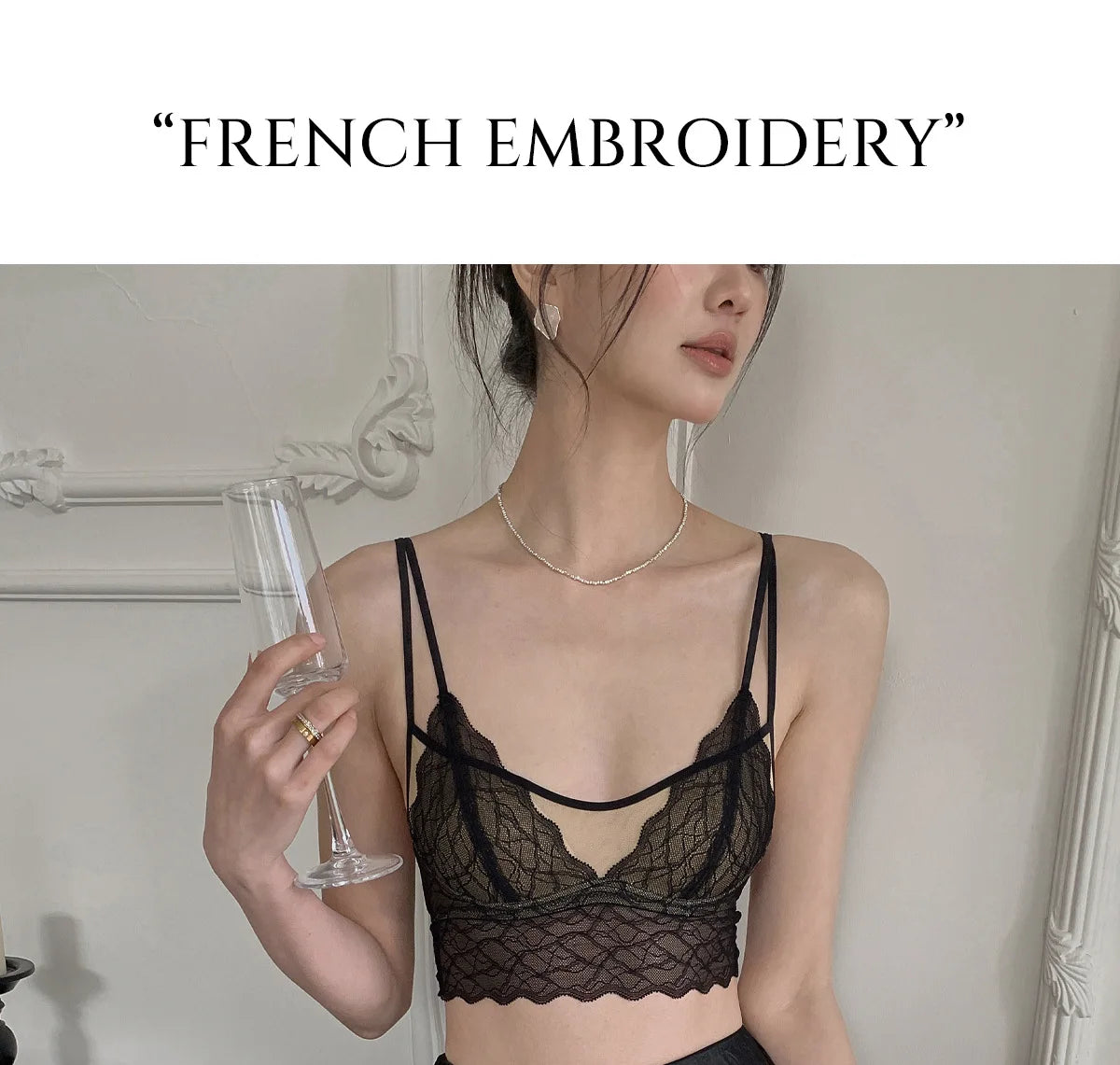 Sexy Lace Bralette No Underwire | French Triangle Cup Bra | Summer Thin Breathable for Women | Slimming Strappy Back Lingerie