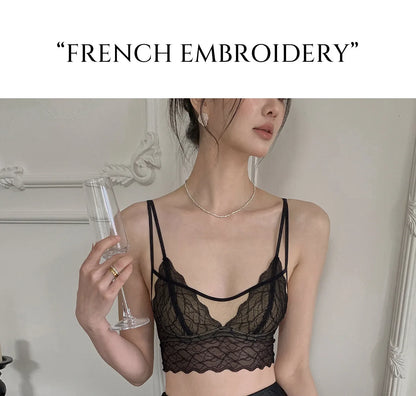 Sexy Lace Bralette No Underwire | French Triangle Cup Bra | Summer Thin Breathable for Women | Slimming Strappy Back Lingerie