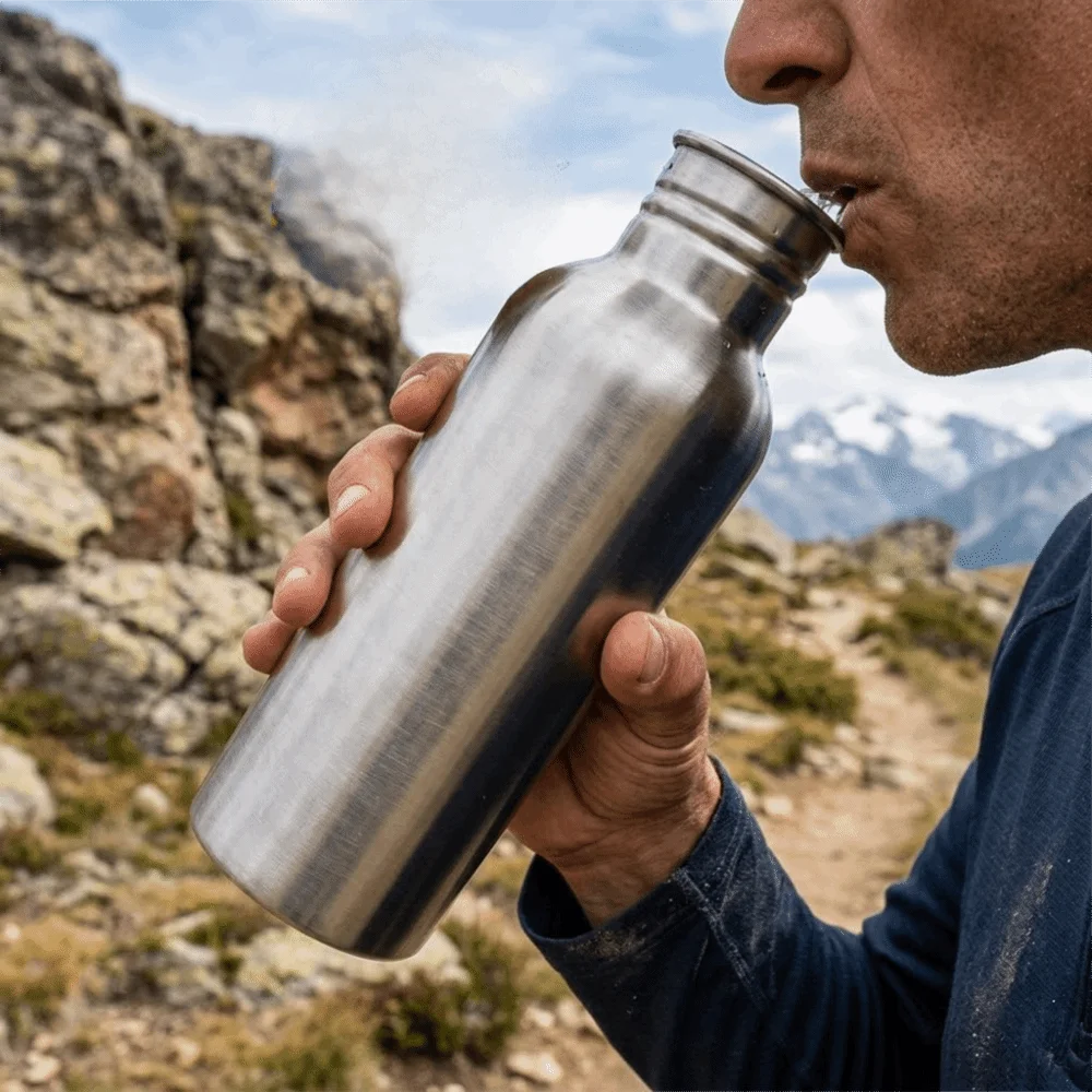 304 Stainless Steel 500Ml/750Ml Water Bottle Portable Wide Mouth Design Water Jug Wooden Lid Rustless Cycling Water Bottle