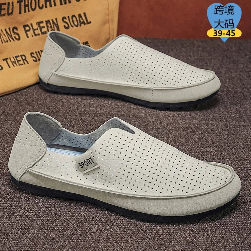 Yellow Breathable Men Loafers Slip On Casual Shoes Summer Hollow Out Driving Moccasins Plus Size 45 Soft Non-slip Flats Footwear