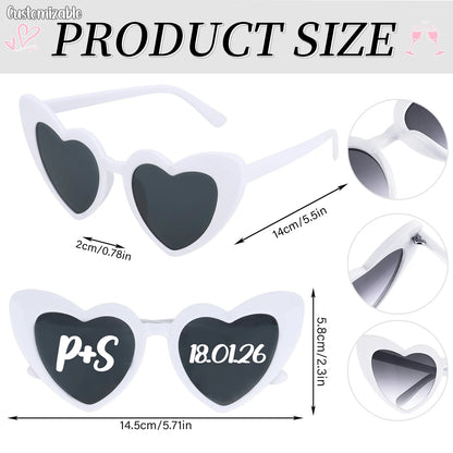 12-120Pcs Custom Wedding Sunglasses Personalised Heart Shaped Sunglasses Wedding Party Favors for Guest Date Initials Custom