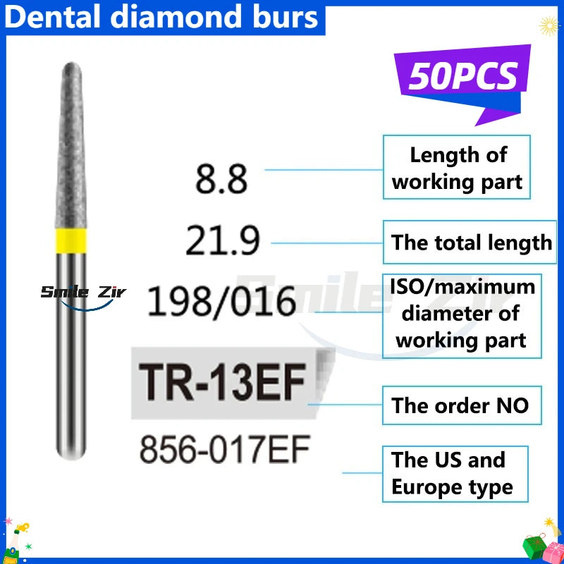 50Pcs Dental Dentist Diamond Burs Drill FG 1.6mm Bur for High Speed Handpiece FG Dental Bur Stomatology Dentistry Grinding Tools