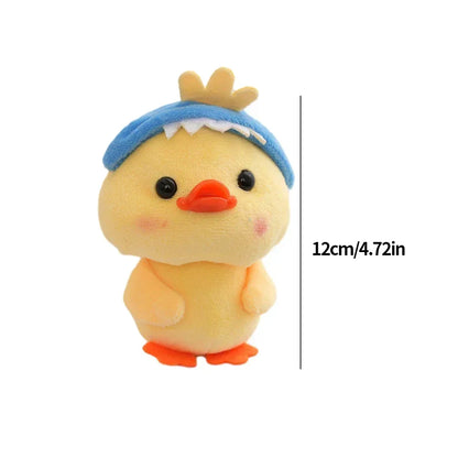 12cm Creative Cute Little Yellow Duck Cartoon Cafe Duck Keychain Pendant Plush Toy Stuffed Toy Doll with Hat Plush Duck Toy