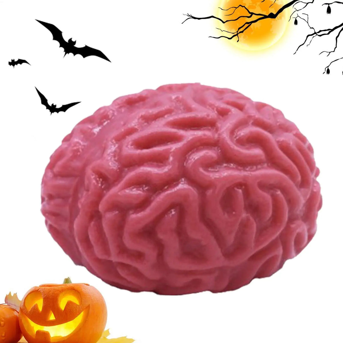 TPR Soft Fake Brain Stress Relief Toy Squeeze Ball Halloween Sensory Fidget Slow Rebound Prank Classroom Prize Party Supply