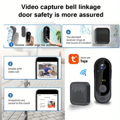Tuya WiFi inteligentny dzwonek wideo do domu, zewnętrzna dwukierunkowa kamera HD do drzwi, 1080P, obsługa kart SD, przechowywanie w chmurze, wodoodporny