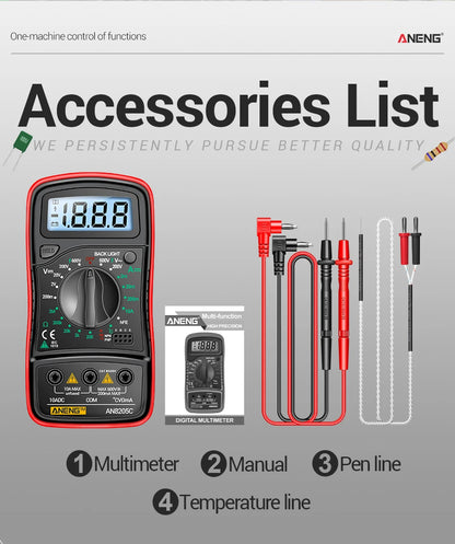 Digital Multimeter Professional ANENG AN8205C AC/DC Voltage Meter DC Current Resistance Diode -40℃~1000℃ LCD Backlight Tester