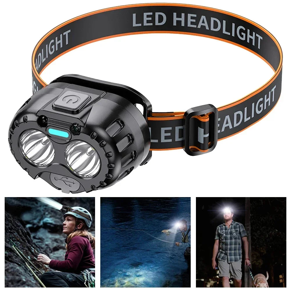 Powerful LED Headlamp USB Rechargeable Lamp IPX4 Waterproof Emergency Head Flashlight Outdoor Fishing Camping Hiking Lantern