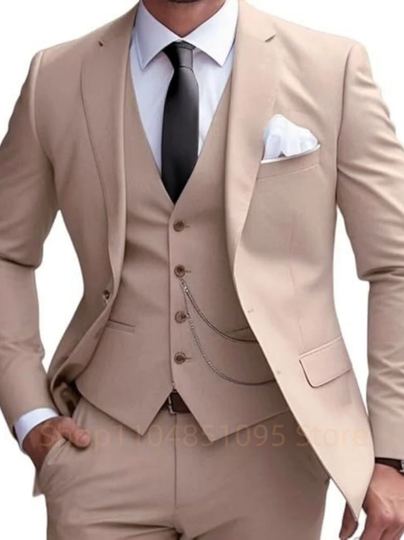 Elegant Mint Green 3 Piece Men's Suit Groom Tuxedos Business Suits Slim Fit Notch Lapel Blazer Vest Pants for Wedding Party Prom