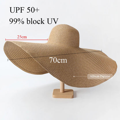 70cm Oversized  Wide Brim Sun Hat Travel  Large UV Protection Beach Straw Hats Women's Summer Floppy Foldable Chapeaux Wholesale