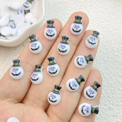 50Pcs New Cute Resin Mini Halloween Ghosts Animals Series Flat Back Manicure Parts Embellishments For Hair Bows