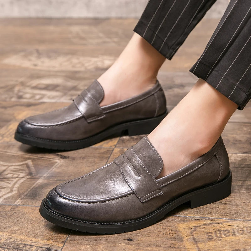 Trend Men's Dress Shoes Classic Leather Loafers Male Slip On Casual Business Shoes For Men Brogues Flat Office Social Shoes Male