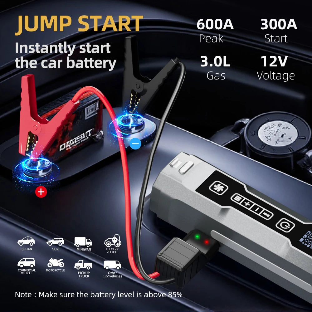 6 in 1 Car Jump Starter Tire Inflator with TPMS Portable Vacuum Cleaner Emergency Battery Booster Air Compressor LED Work Light