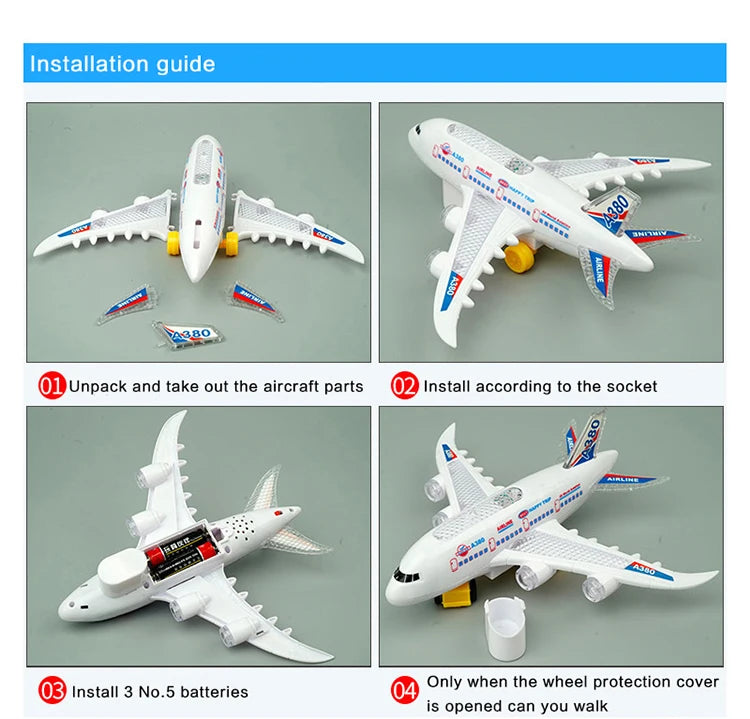 Electronic Aeroplane Toy with Music & Light Airplane Toy Electric Detachable Plane Toys Autopilot Automatic Obstacle Avoidance