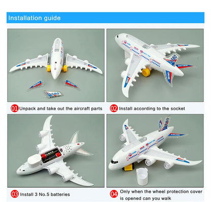 Electronic Aeroplane Toy with Music & Light Airplane Toy Electric Detachable Plane Toys Autopilot Automatic Obstacle Avoidance