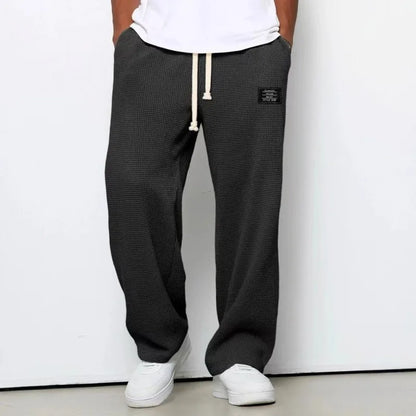 Men Waffle Knit Wide Leg Pants Elastic Drawstring Casual Trousers Loose Streetwear Workout Jogger PantsS-4XL