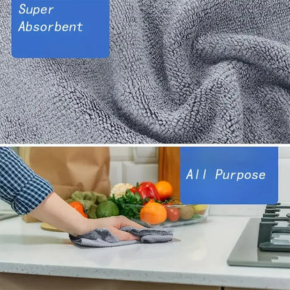 1/100PCS Gray Bamboo Charcoal Thickened Super Absorbent Dishcloth Anti-grease Kitchen Wiping Rags Microfiber Cleaning Cloths