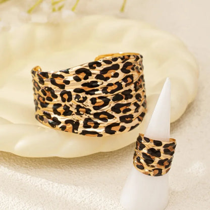 bracelet ring two-piece set for women Personality exaggerated leopard print geometric irregular female fashion jewelry BS027