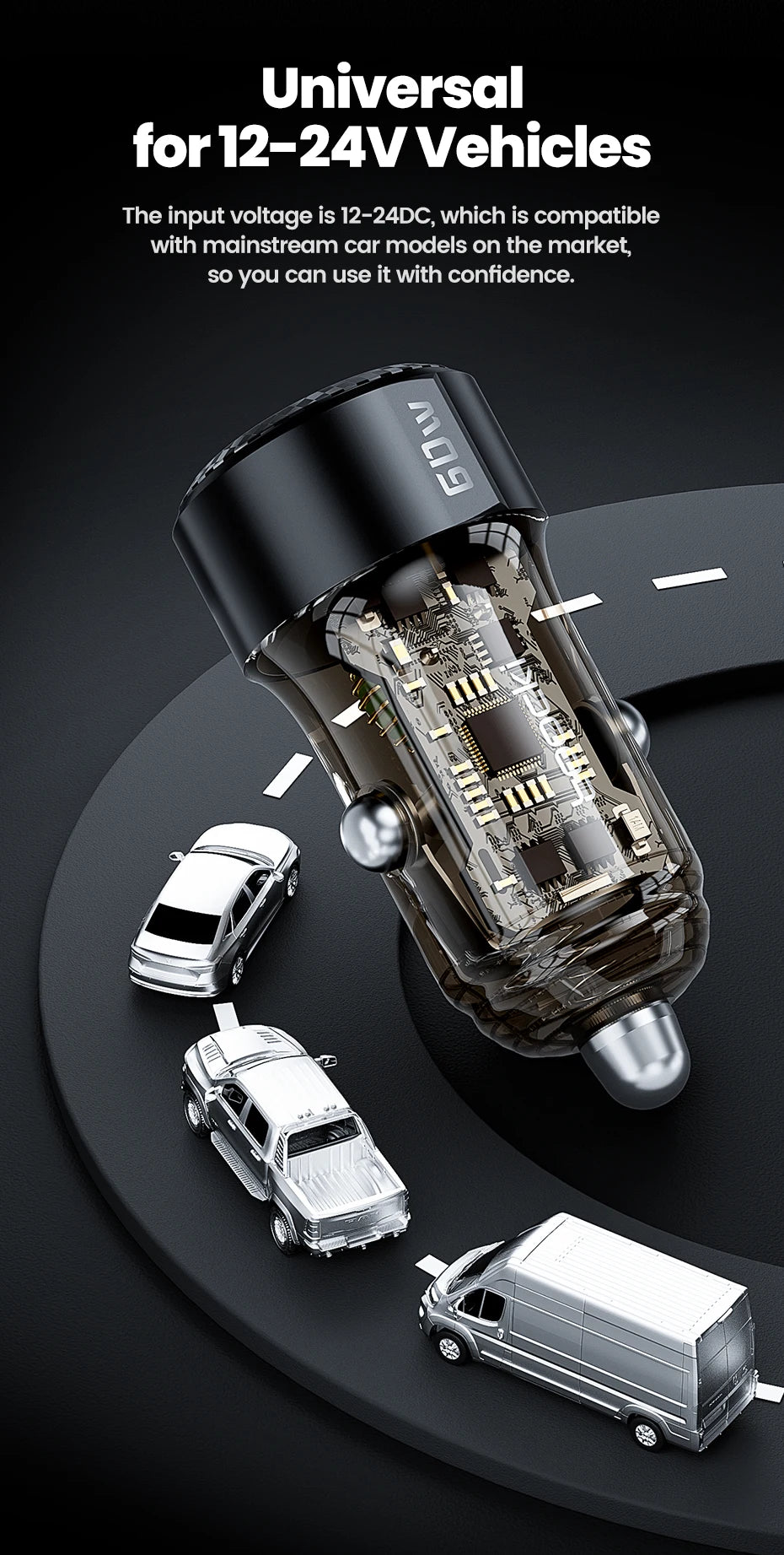 Toocki Transparent USB Type C Car Charger PD QC 3.0 Fast Charging 60W USB C Car Mobile Phone Charger Adapter For iphone Android