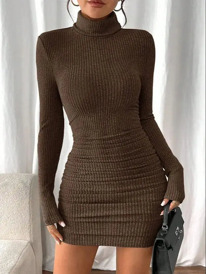 Women's 2026 High Neck Slim Fit Dress Pit Stripe Knitted Texture Design for Daily Life Spring Autumn