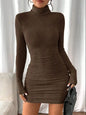 Women's 2026 High Neck Slim Fit Dress Pit Stripe Knitted Texture Design for Daily Life Spring Autumn