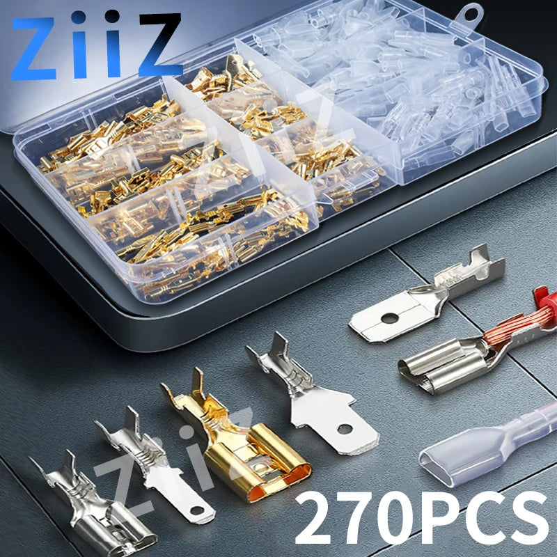 Box Insulated Male Female Wire Connector 2.8/4.8/6.3mm Electrical Crimp Terminals Termin Spade Connectors Assorted Kit 270PCS