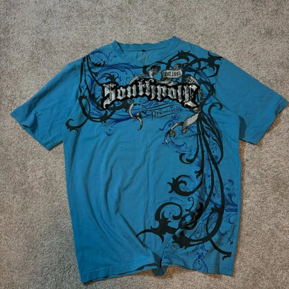imited Stock Men's Harvester Skull T-Shirt Gothic Wings Cross Print  Vintage Streetwear Soft Breathable FabricL