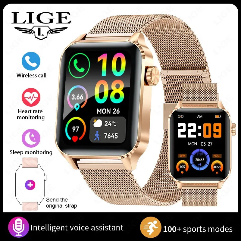 LIGE Smartwatch dla mężczyzn i kobiet Luksusowy Wodoszczelny Zegarek Sportowy z Pełnym Ekranem Dotykowym Smartwatch Fitness dla Xiaomi Huawei Android iOS iPhone