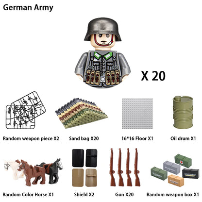 WWII Infantry Military Soldier War National Army Mini Gun armament Models Building Blocks Building Blocks Toys for Kids