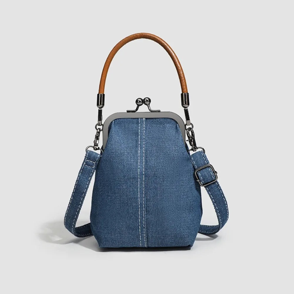 New Vintage Style Women Handbag Fashionable Navy Blue Designer Shoulder Bag Versatile Lady‘s Denim Purses Crossbody Bags