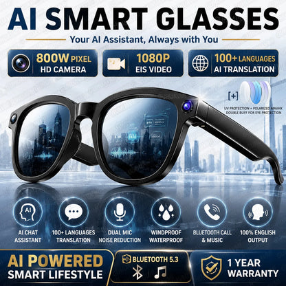 2026 New 8MP 4K Camera AI Glasses Men Photo&Video Caputure 16GB Memory 130+Translation Glasses Waterproof Smart Sunglasses Women