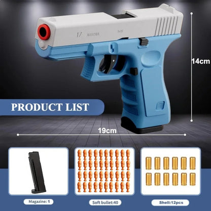 Shell Throwing G17 Automatic Shooting Soft Bullet Toy Gun with Blowback Outdoor Sports Shooting Game Christmas Gift for Children
