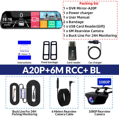 E-ACE 10 Inch Car DVR Mirror Video Recorder 1080P Touch Screen Dashcam For Car AHD Lens Streaming Driving Recorder Dash Camera