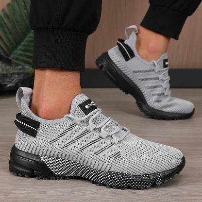 Men's Breathable Running Shoes Anti Slip Casual Fashionable Outdoor Training Hiking Shoes Outdoor Knitted Lace Up Men's Shoes