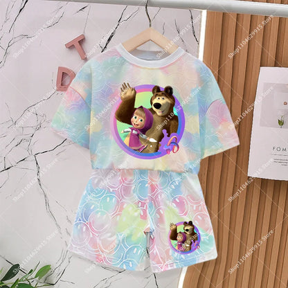 Mashas and The Bear Sets Summer Outdoor Breathable Soft Lightweight Casual Tracksuit Kawaii Anime Fashion Smile Outfit Set Gifts