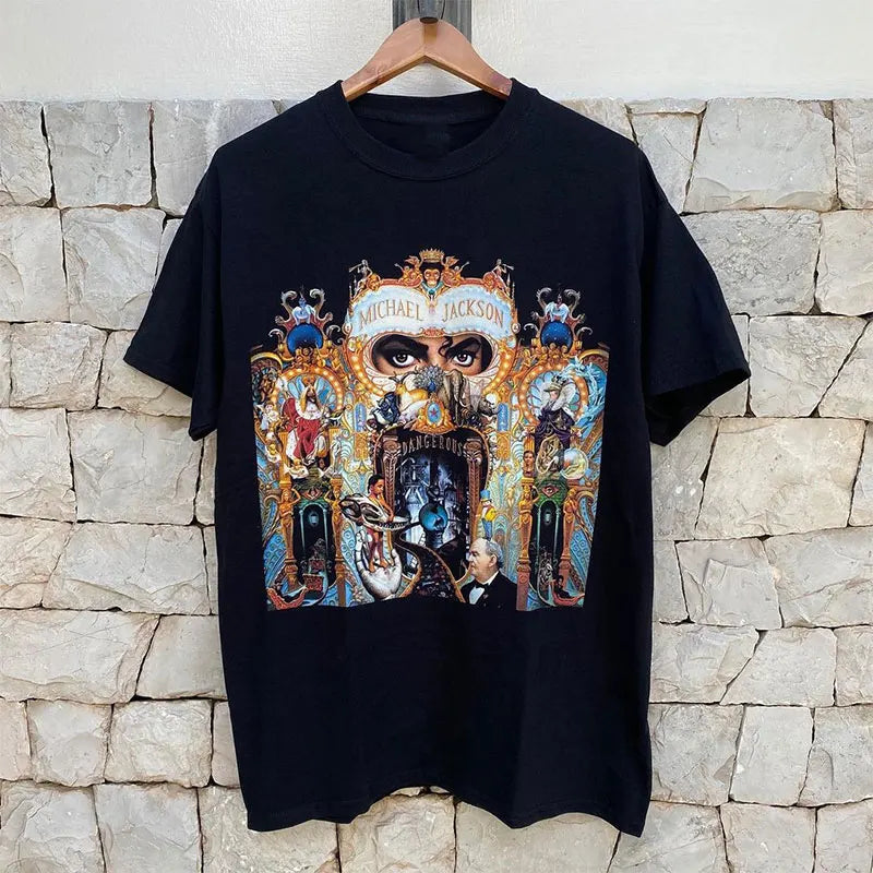 Michael Jackson Thriller Cotton TShirt Retro Streetwear Hip Hop Black Men's Clothing Women Clothing Tee 2026 Summer New T Shirt