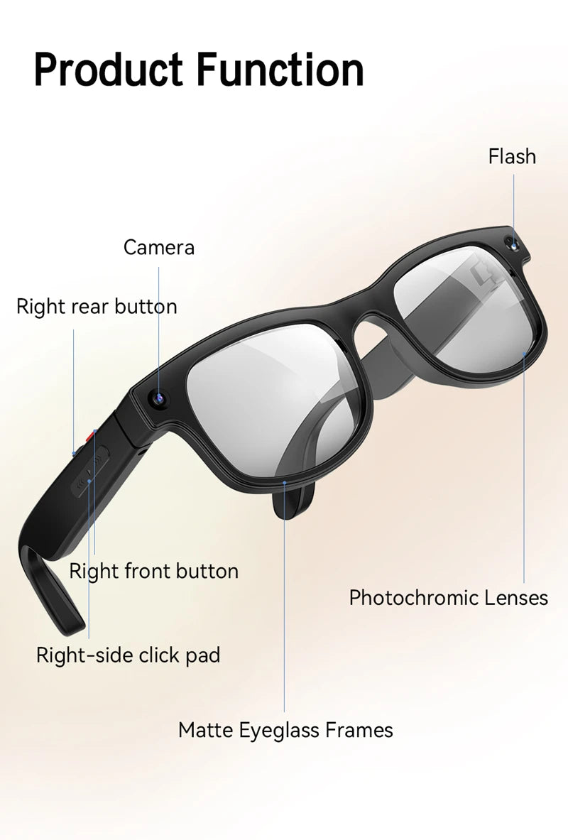 4K HD 800W Pixel Camera Smart Glasses Video Recording AI Photo Recognition Bluetooth Call Voice Translation Sunglasses
